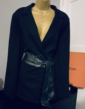 Pristine Attitudes by Renee New Techno Crepe Blazer Open Front &Belt Stunning M