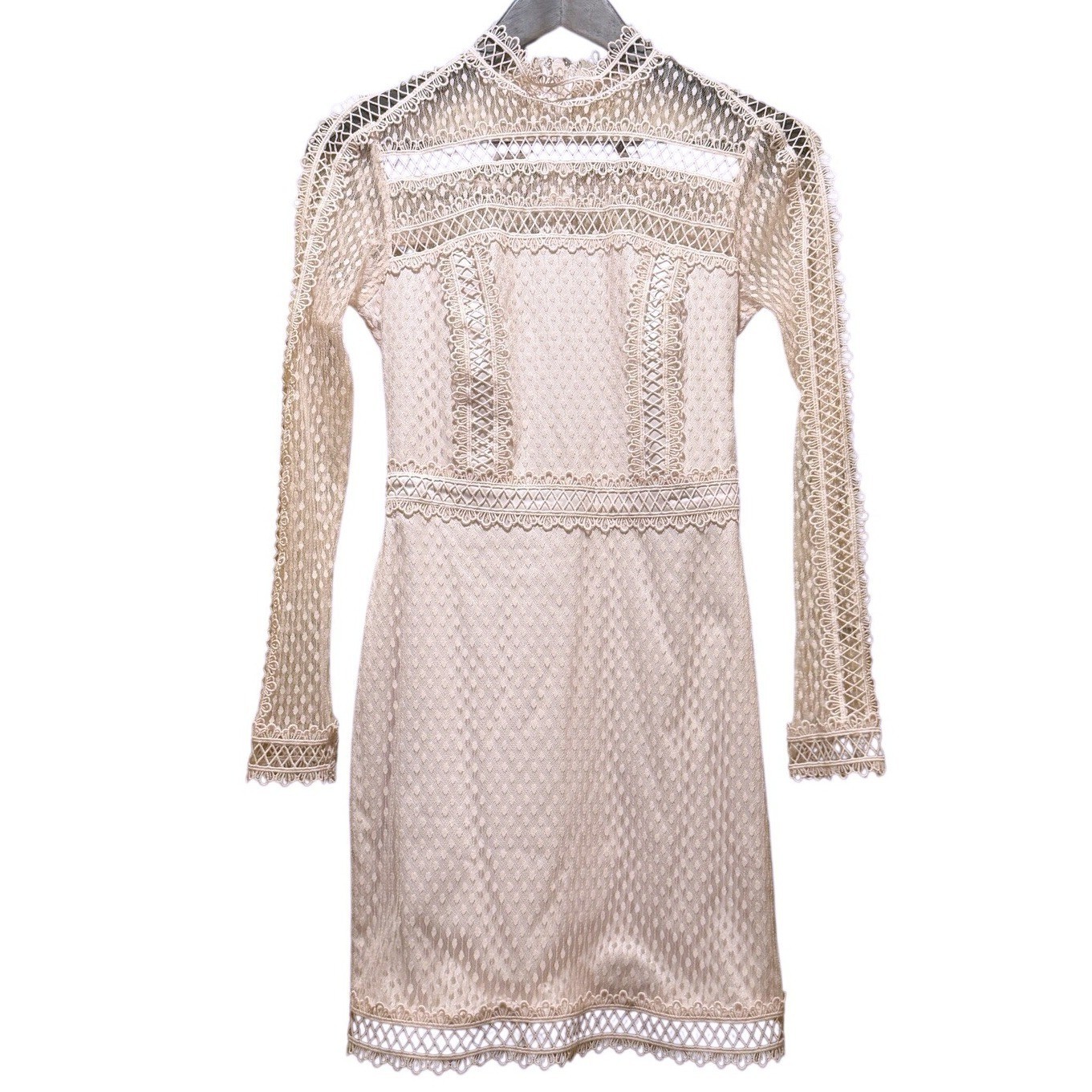BEBE Crochet Lace Long Sleeve Mini Dress Size 2 Soft Pink Women's