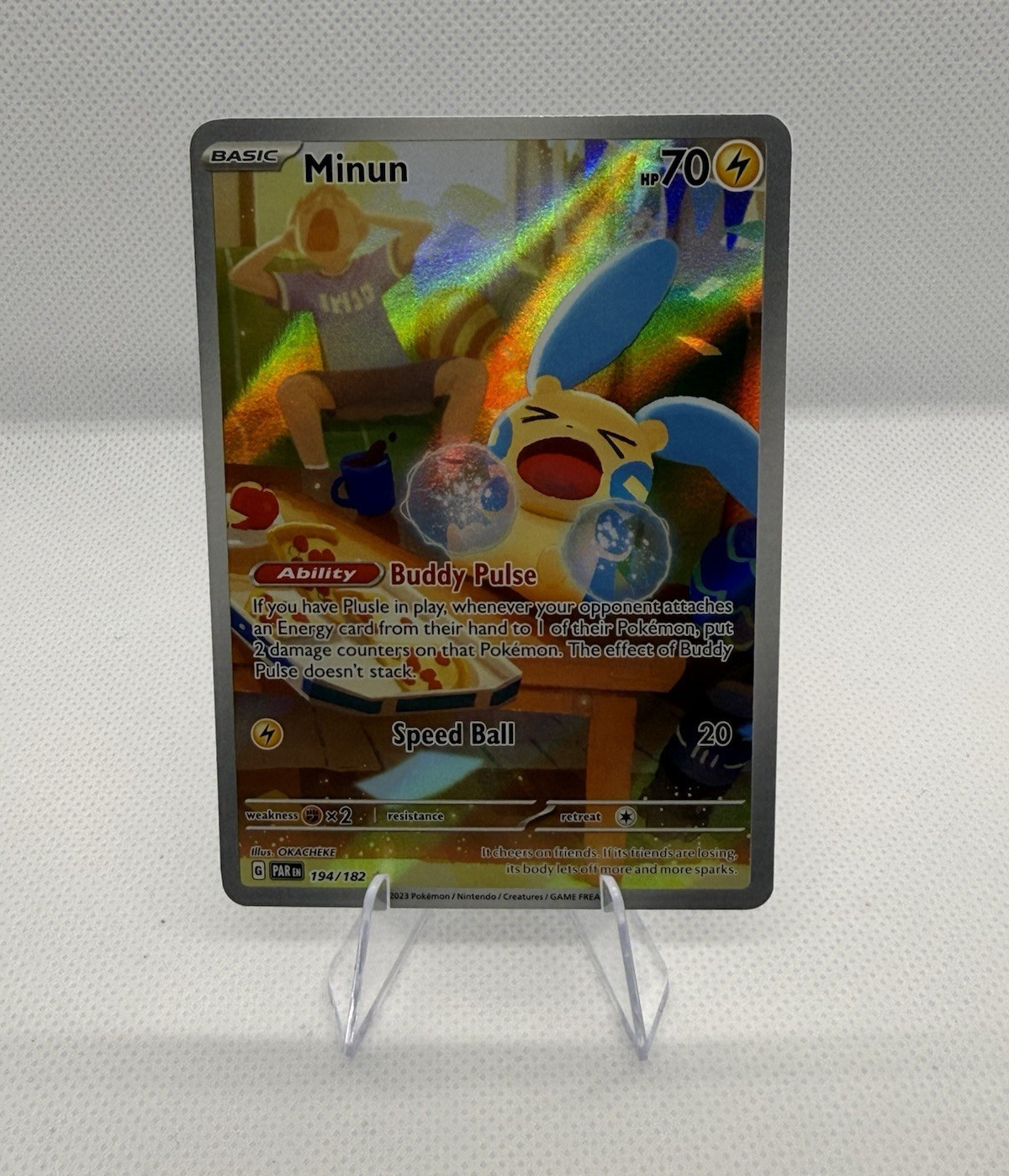 Pokemon TCG Minun 194/182 SV04 Paradox Rift Illustration Rare Holo English