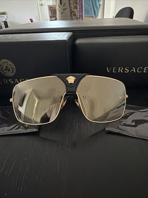 Versace Square Sunglasses VE 2207Q 1002/5 Metal - Gold Mirror Lens