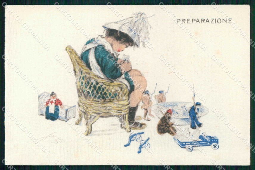 WWI WW1 Propaganda Italiana Bambino Preparazione Mazza serie 331-1 cartolina XF8834