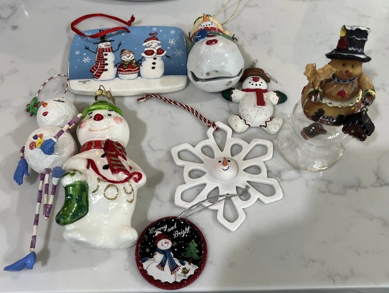 Lot of 7 Snowman Christmas Ornaments Winter Holiday Decorations