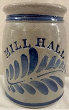 Mill Hall PA Cobalt Blue Salt Glazed Pottery Crock Utensil Crock