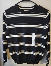 Cat  Jack Kids Sweater L 10/12 Black White Striped Crewneck 100 Cotton
