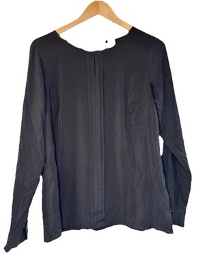 Calvin Klein Blouse Womens Size M Black Semi Sheer V Neck Long Sleeve Silky