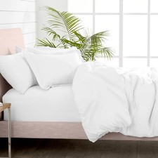 100 Cotton Queen 1 Pc Duvet Cover 1 Pc Fitted Set 400 Thread Count White S...