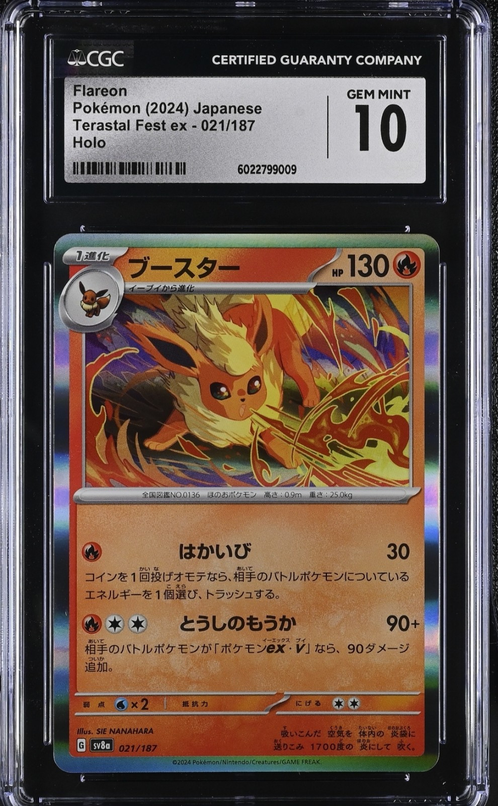 CGC GEM MINT 10 Pokémon Japanese Flareon 021/187 2024 Terastal