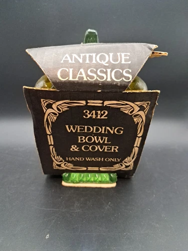 Vintage Green Jeanette Glass Wedding Bowl Candy Dish & Cover Lid 4x6.5” USA 3412
