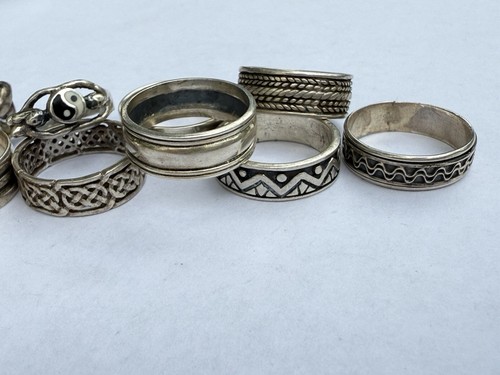 Lot 10 Sterling Silver 925 Rings Bands No Stones Celtic Chunky Yin yang Mens 51g - Picture 21 of 21