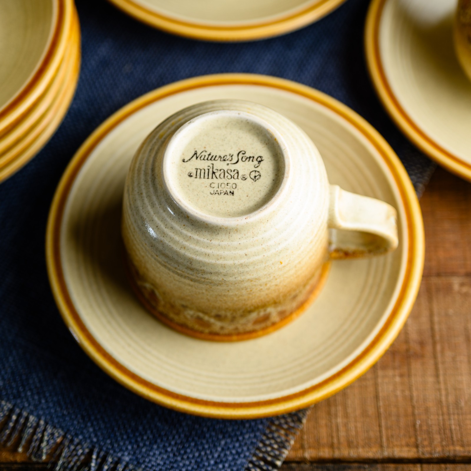 (5) 1970's VTG Mikasa Nature's Song Cup & Saucer Sets Stoneware Japan EXC