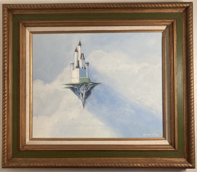 Vintage Original Oil Painting Surrealist Sky Cloud Castle Lawrence W Lee Signed