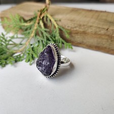 Designer Raw Amethyst Gemstone Ring 925 Sterling Silver Mother Gift Ring PG7317