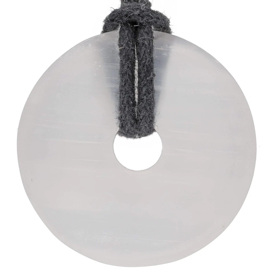 LEBENSQUELLE PLUS Selenit Donut | 30 mm Anhänger + Baumwollband