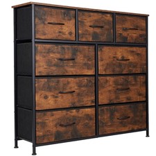 Industrielle Kommode mit 9 Schubladen - Vintage Braun, Stahlrahmen & Stofffächer