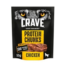 12 x 55g Crave Natural Grain Free Protein Chunks Adult Dog Treat Chicken Dog Che