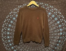 Vintage Polo Ralph Lauren Sweater Men M Brown Cotton Knit Crewneck Pony Logo