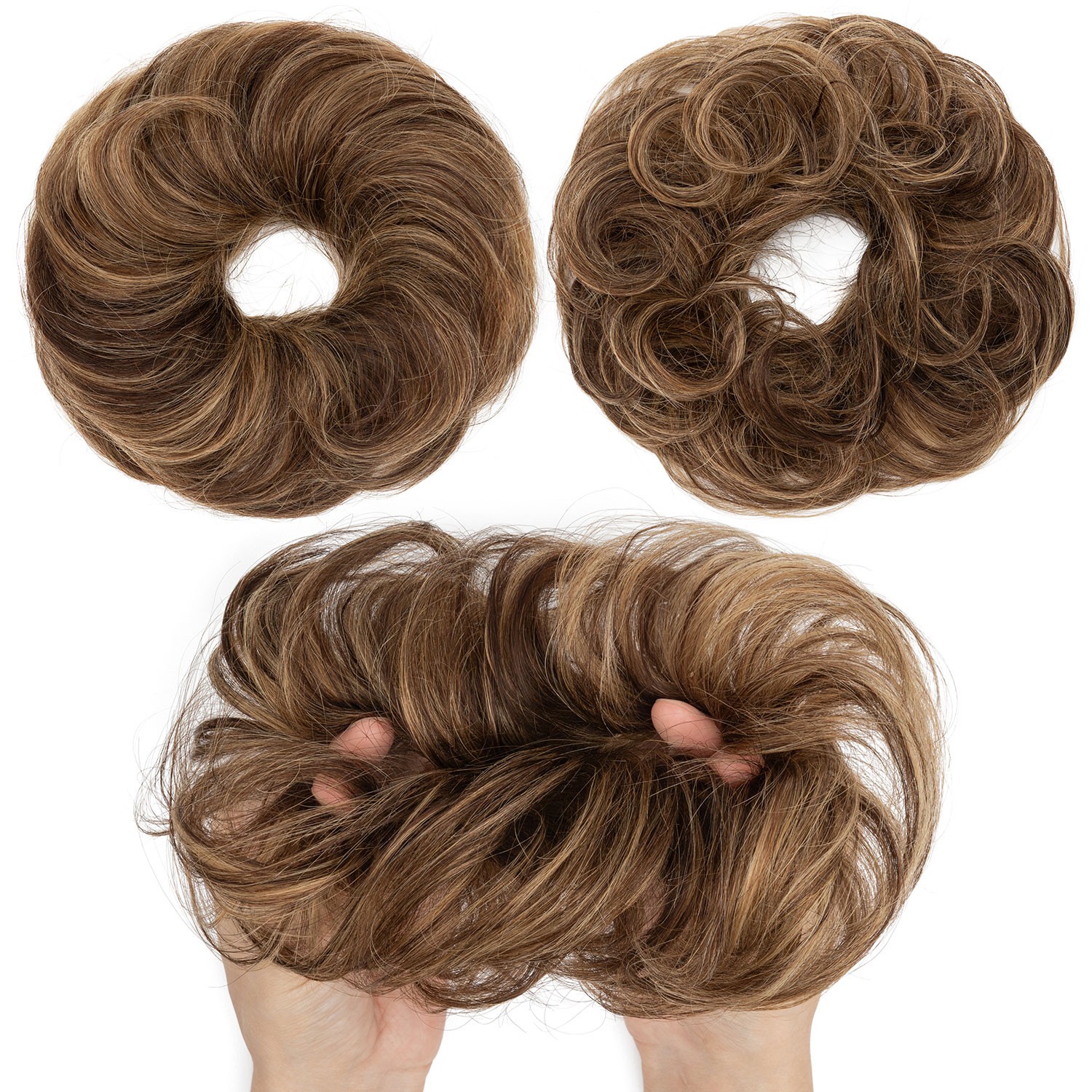 Curly Bun Messy Rose Piece Updo Scrunchie 100% Remy Human Ha