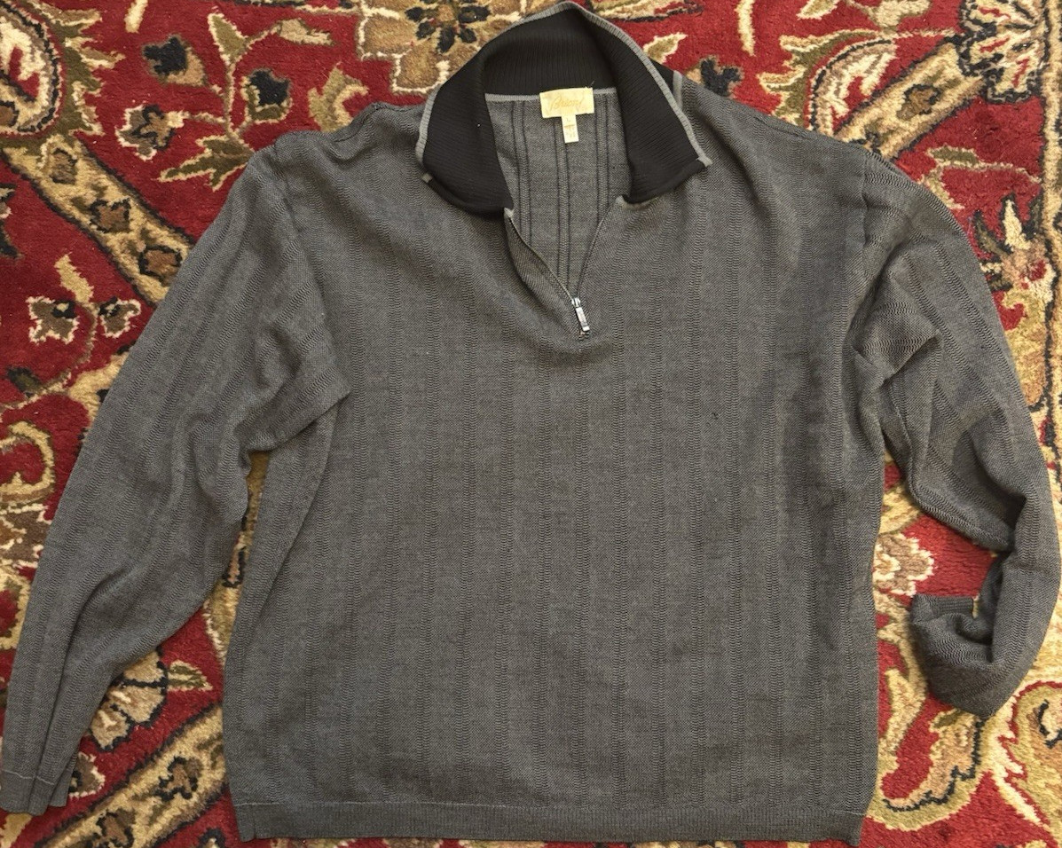 トップス Brioni Wool Light Knit Lana Wool L Brioni Wool/Lana 1/4 Zip Collared Gray Pullover Light Sweater Size