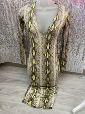Snake Natural And Yellow Print Midi Dress XS