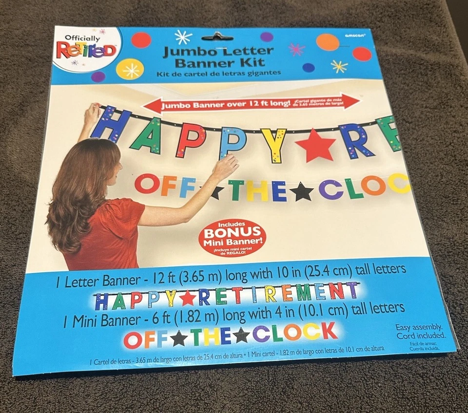Decorações de festa de aposentadoria kit de banner carta jumbo oficialmente aposentado pendurado - Imagem 3 de 4