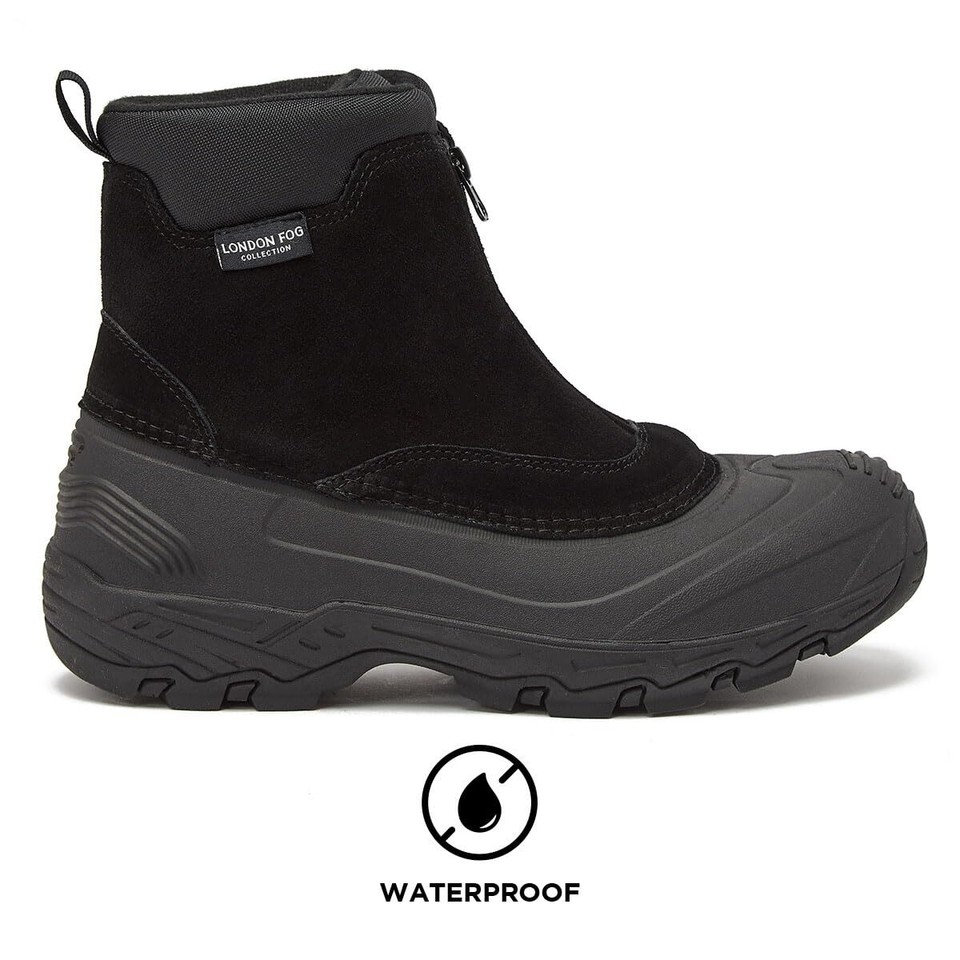 LONDON FOG Holborn Snow Boots for Men Suede Leather Waterproof, Lined