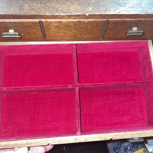 Vintage MCM Wooden Jewelry Box 3 Red Velvet Lined Sectioned DrawersMade In Japan - Picture 4 of 18
