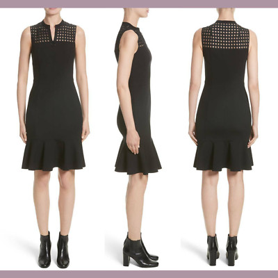 NWT $1190 Akris Punto Lace Yoke Jersey Dress in Black [SZ 8 US ] #M929