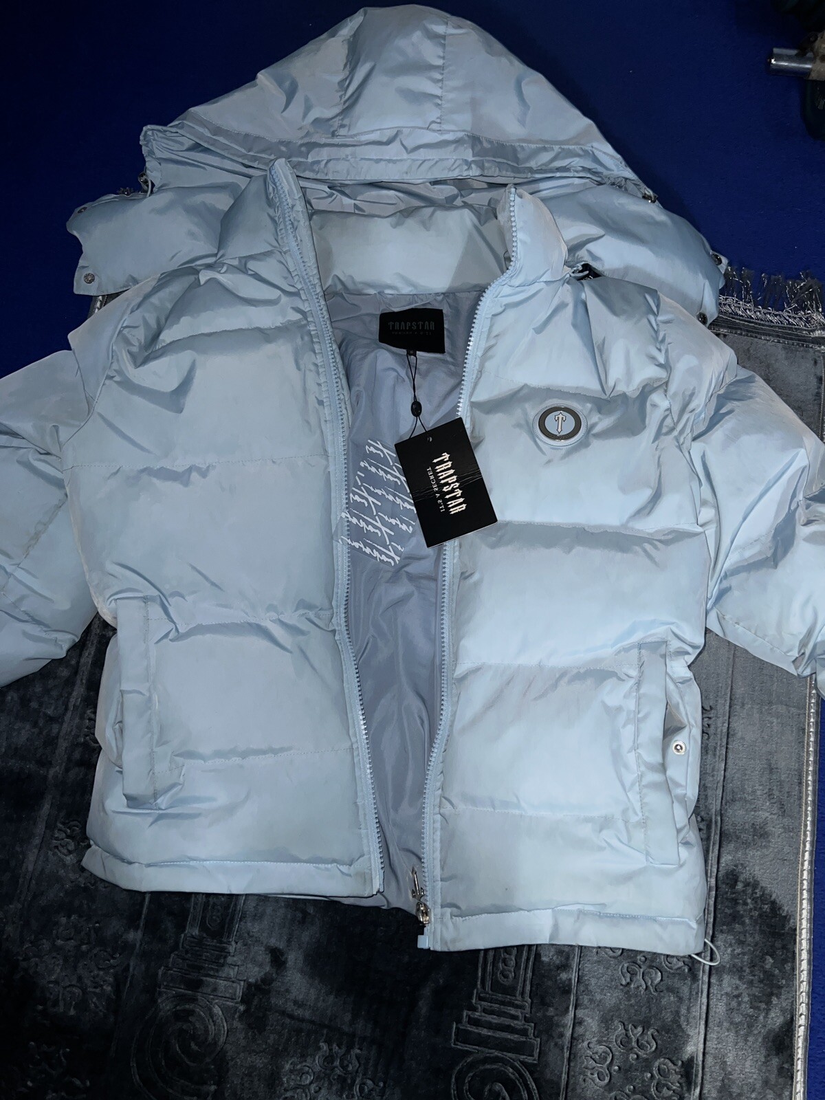 trapstar irongate hooded puffer jacket ice blue eBay