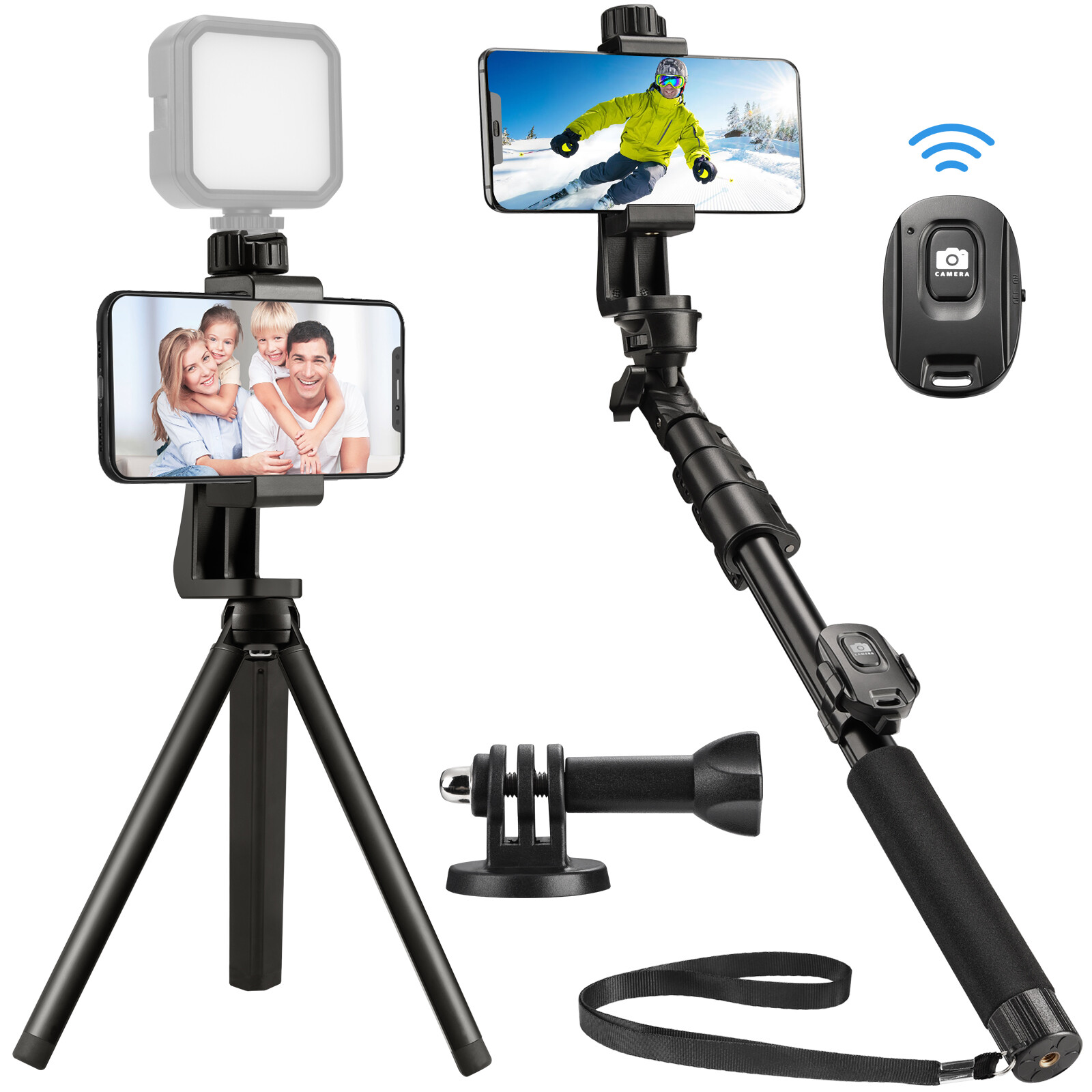 CAMOLO Aluminum 54 in Extendable Selfie Stick with Remote Shutter Camera Tripod