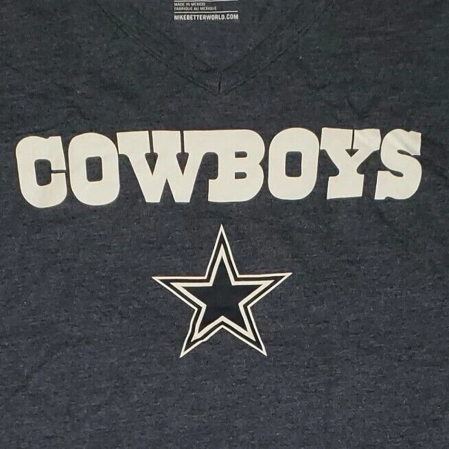 Ladies Dallas Cowboys Navy Heather Wordmark Star V Neck T Shirt By Nike - Image 2 of 4