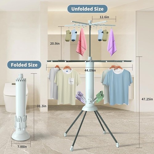 3 Tier Foldable Portable Laundry Drying Rack W/ 4 Pulleys Space Saving White New - Picture 8 of 8