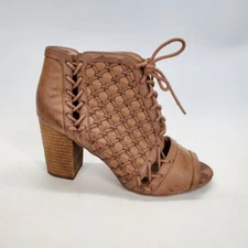 Not Rated Womens Ankle Boot Block Heels Shoes Brown Leather High Heel Peep Toe 9