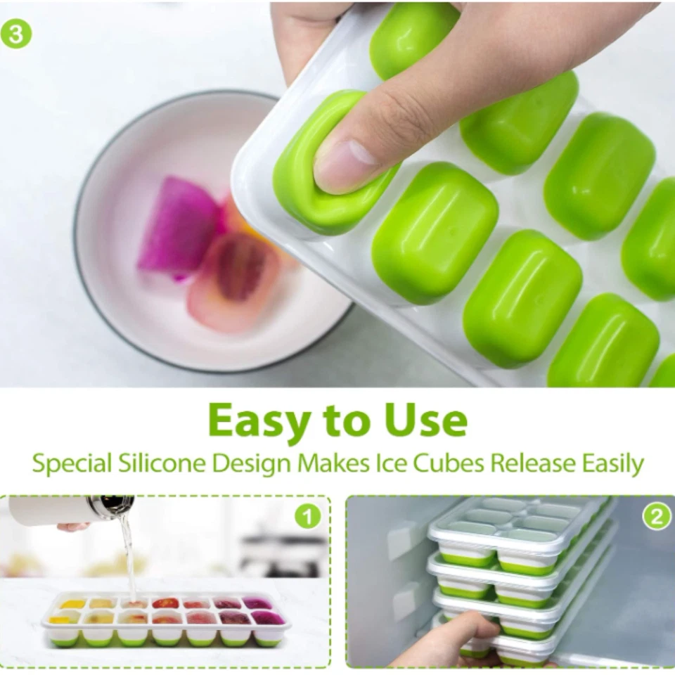 4 Pack Ice Cube Trays Easy-Release 56 pcs Ice Cubes with Spill-Resistant - Image 3 of 4