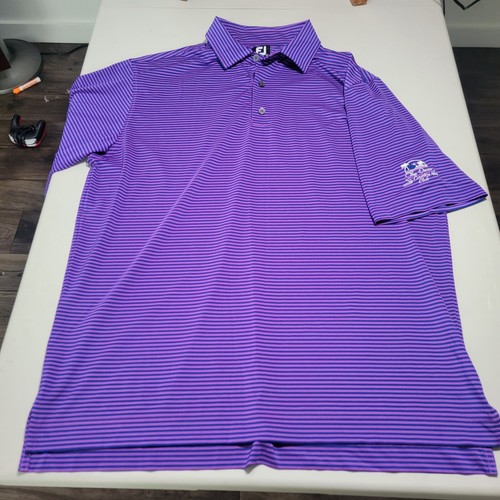 Footjoy FJ Polo Shirt Mens XL Purple Striped Golf Shirt (The Oasis County Club) - 第 1/12 張圖片