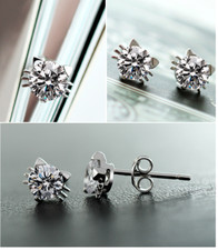 6mm 3D 925 Sterling silver cute cat kitty Cubic Zirconia stud Earrings Gift box