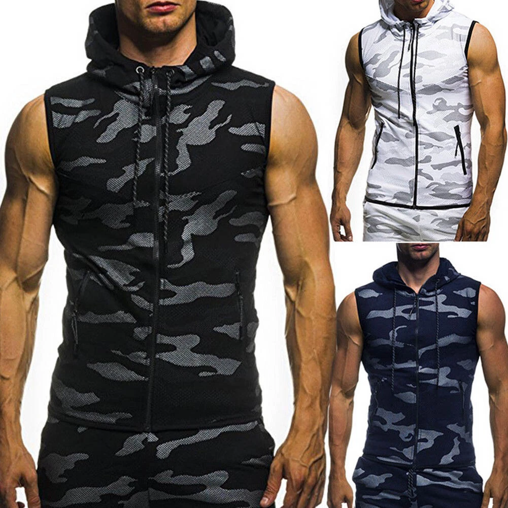 Sleeveless camo hoodie discount