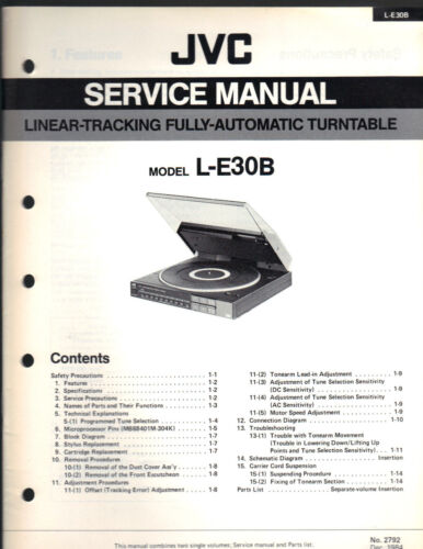 Service Manual JVC L-E30B turntable record player Repair book schematic linear - Afbeelding 1 van 1