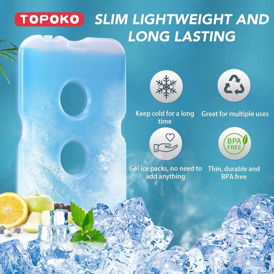 TOPOKO Bolsas de Hielo para Bolsas de Almuerzo, Refrigerador, Congelador Grueso, Paquete de 4 Azul  Foto 2 de 4