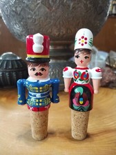 Vintage hand-painted wood doll nutcracker, German lady cork wine bottle stoppers