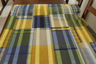 Dekostoff gelb blau gemusterter Vorhang Gardinen Stoff Meterware