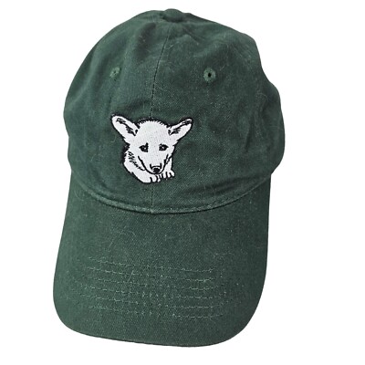 Port Authority Hoss White Dog Green Buckle Back Baseball Hat Cap Cotton