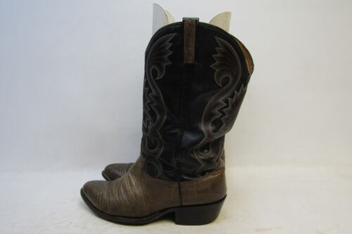 Dan Post Mens Size 11 EE Black Brown Leather Lizard Skin Western Cowboy Boots