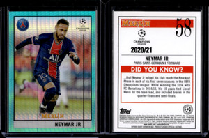 2020-21 Topps Merlin Collection Chrome UCL Aqua Prism Refractor Neymar Jr #58