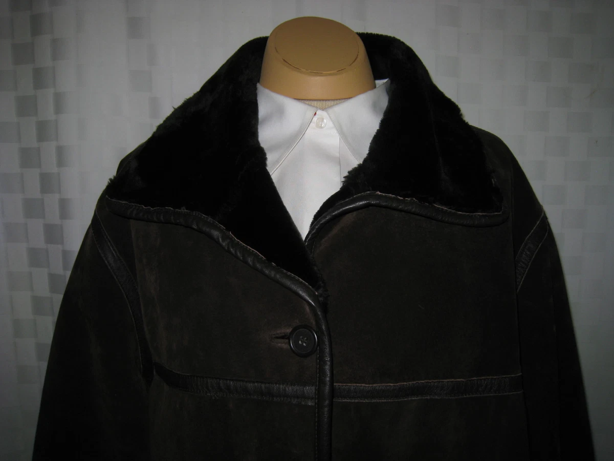 JONES NEW YORK SPORT SUEDE LEATHER FAUX SHEARLING JACKET SIZE L