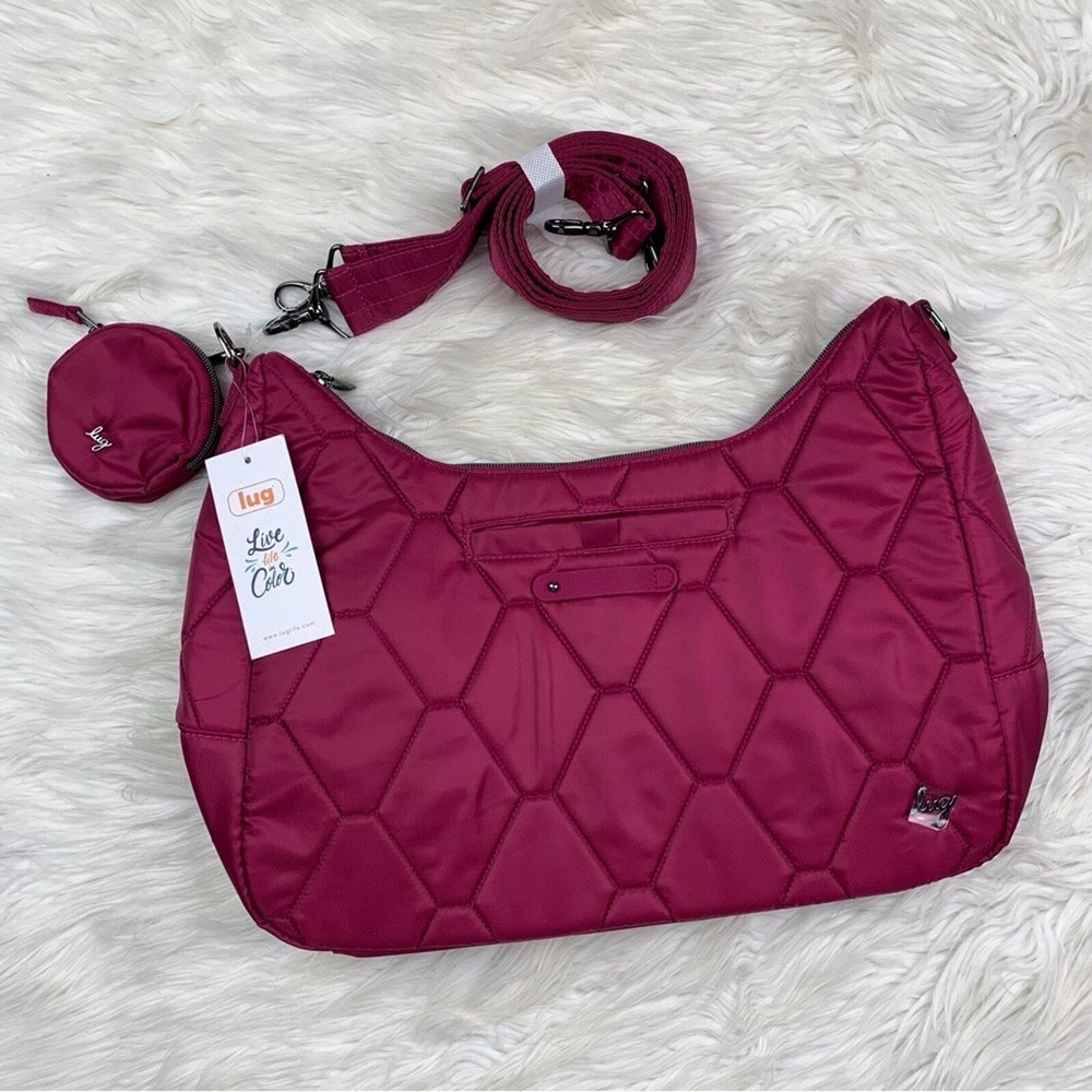Lug Winger 2pc Hobo Bag Raspberry Pink NEW Shoulder Crossbody Quilted Coin Purse