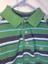 Vintage Mecca Polo Shirt Adult Large Green Blue Striped Collared Short Sleeve