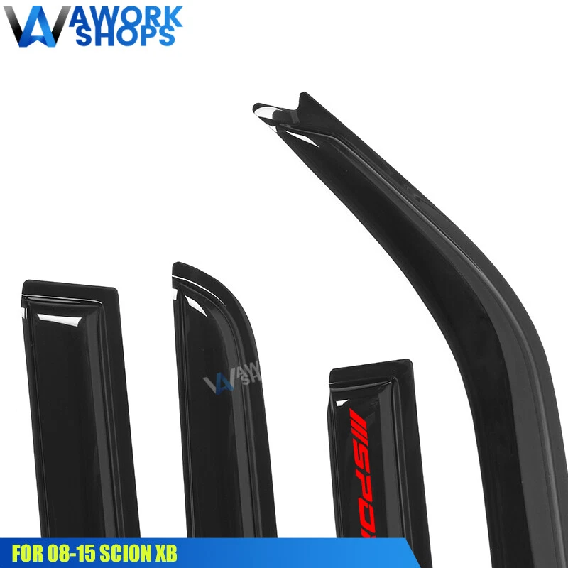 Fits 08-15 Scion xB Window Visors Vent Rain Guard Shade w/ Red Sport - Image 2 of 4