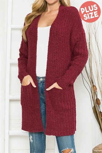 plus size burgundy long cardigan