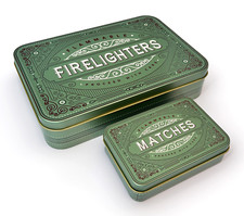 Firelighter Tin Metal Box Storage Holder Fire lighter Matches Starter Christmas