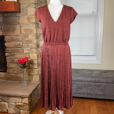 DKNY  Textured Midi V-Neck Knit Dress - Russet - Size: S - Brand New w/Tags 